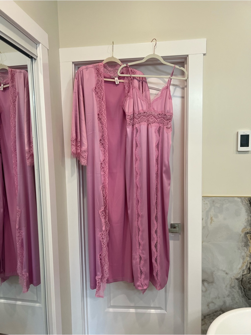 Victoria's Secret Pink Satin Lace Chemise & Matching Robe Set